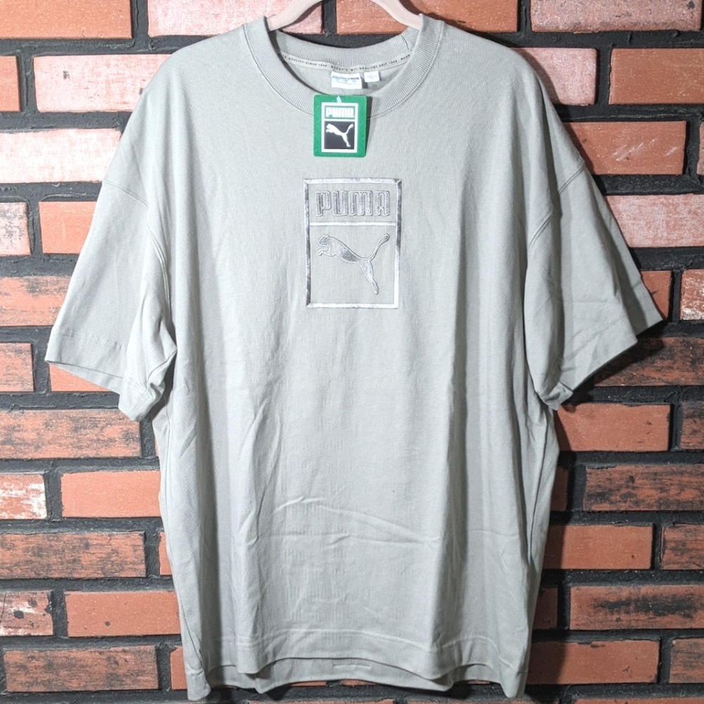 Puma Premium Men's L Oversized Boxy Natural Dye Heavyweight Cotton Tee Cool Grey